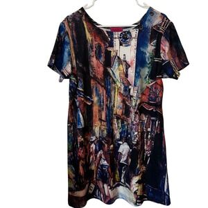 Max & Rina Women's Top Large‎ Vibrant Abstract Urban Short Sleeve